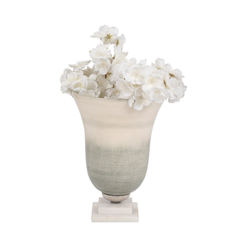 Glass Vase with Aluminum Connector and Stone Base in Glam Style Crafted from Glass Metal and Stone, 12" H x 8" W x 6.55" D