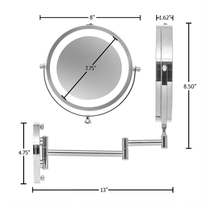 Polished Chrome 7" Wall Mounted LED Magnifying Mirror