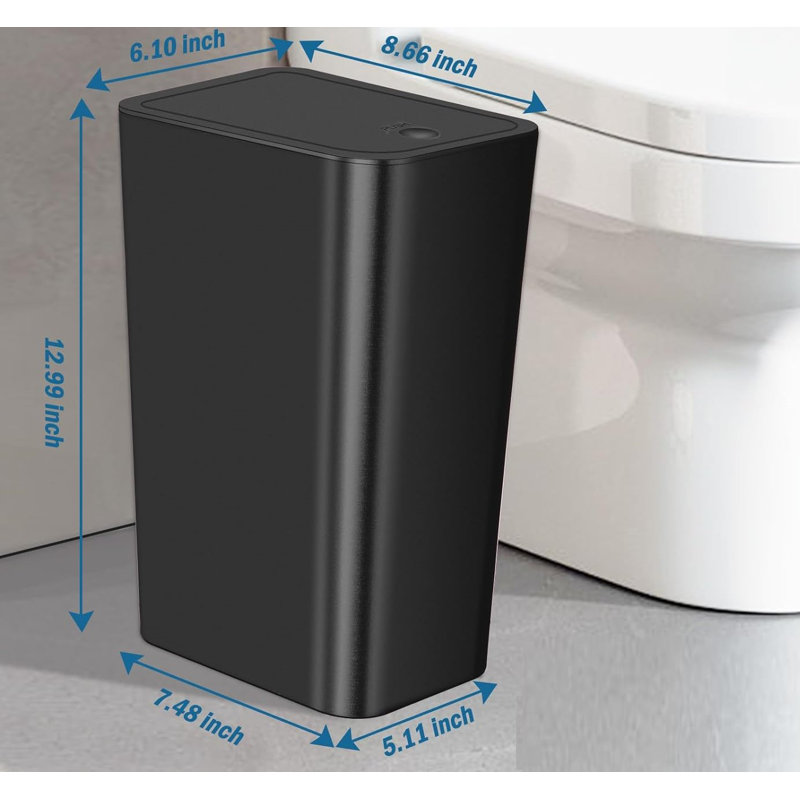 Black Slim Plastic Trash Can with Lid, 10 Liter, 3 Pack
