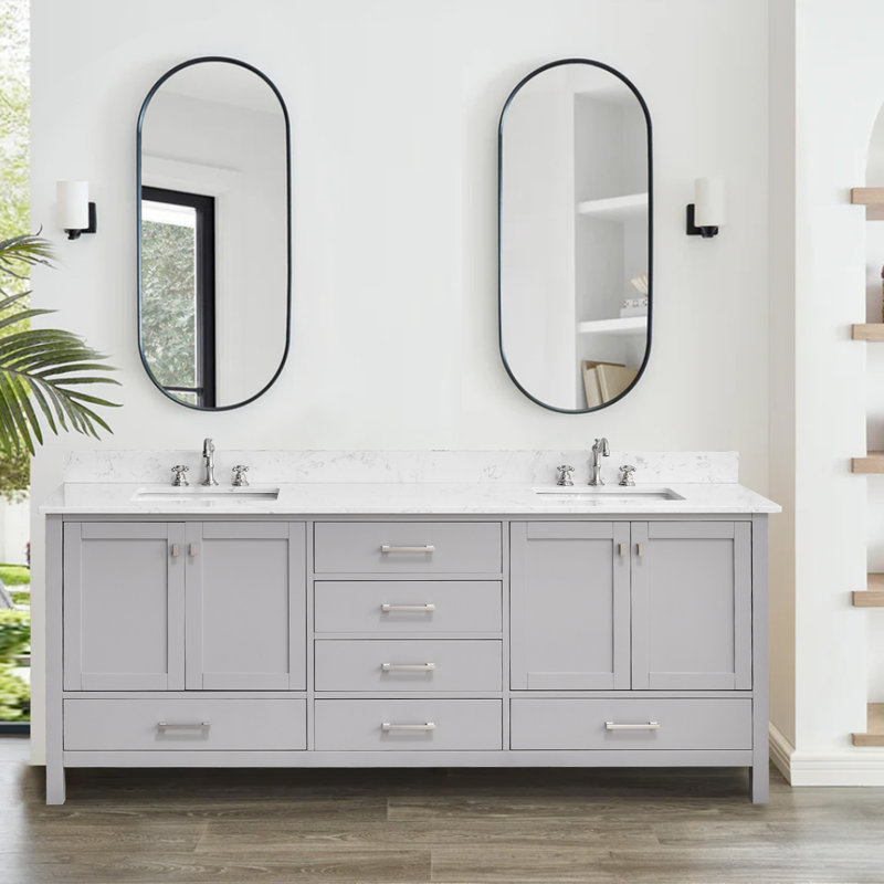 84-inch Bathroom Vanity With Engineered Stone Top, Gray