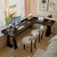 Bureau en bois massif noir en forme de L + fer-538557671-538557672
