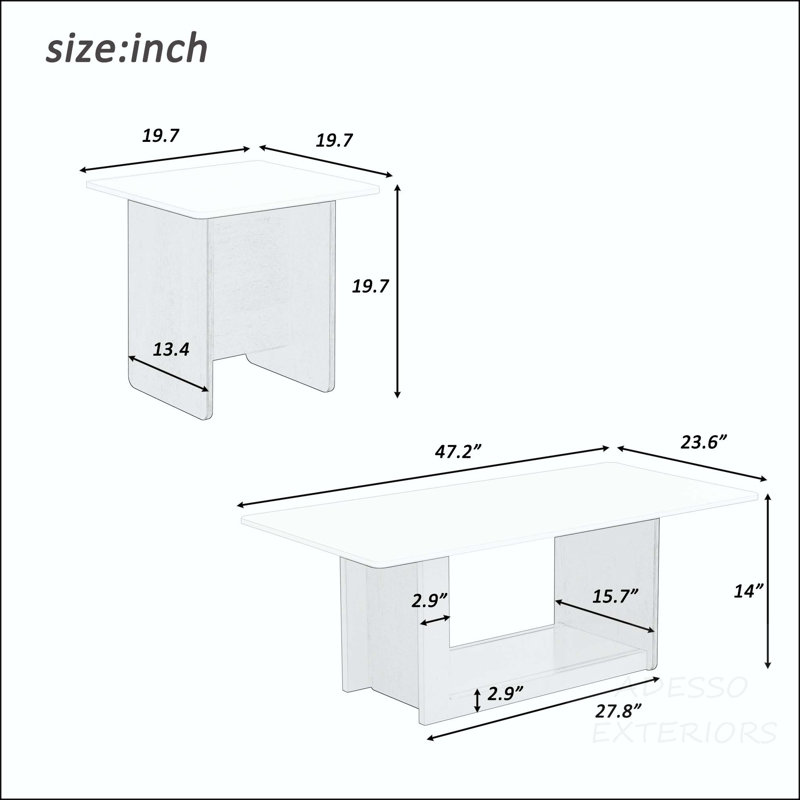 Ensemble de tables basses 2 pièces Modern, Blanc