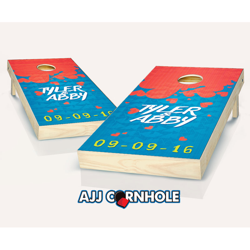 Ensemble de jeu de cornhole en bois massif 2 pi x 4 pi avec sacs Falling Hearts, Rouge / jaune