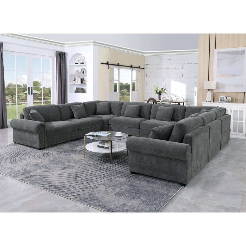 Canapé modulaire réversible surdimensionné en chenille surdimensionné à 8 places pour grands salons et grands espaces