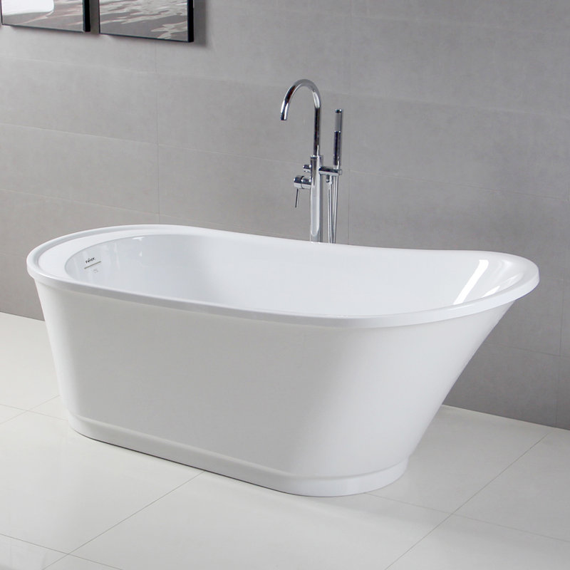 FerdY Langkawi 59" Acrylic Freestanding Bathtub, Brushed Nickel Drain