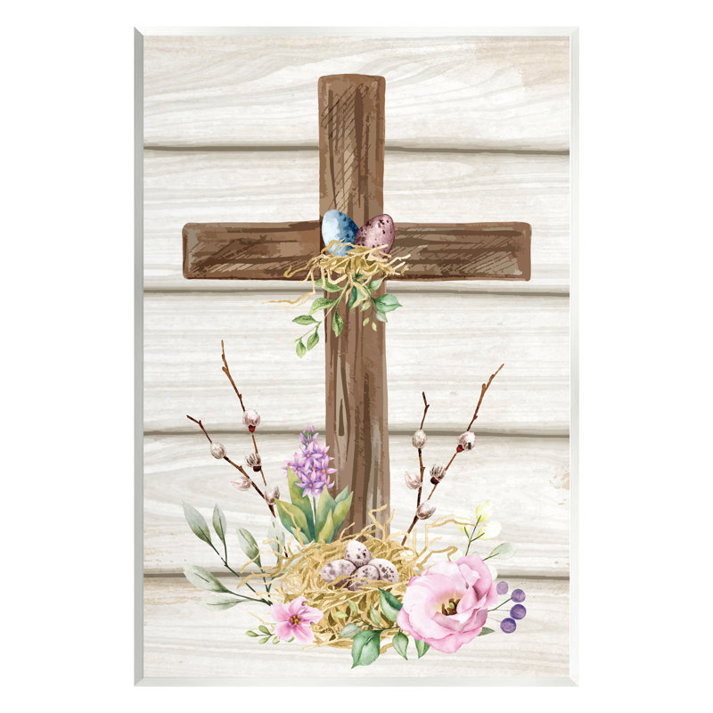 Spirituelle, croix de printemps, fleurs printanières, H 19 po x l 13 po x P 0,5 po, Bois