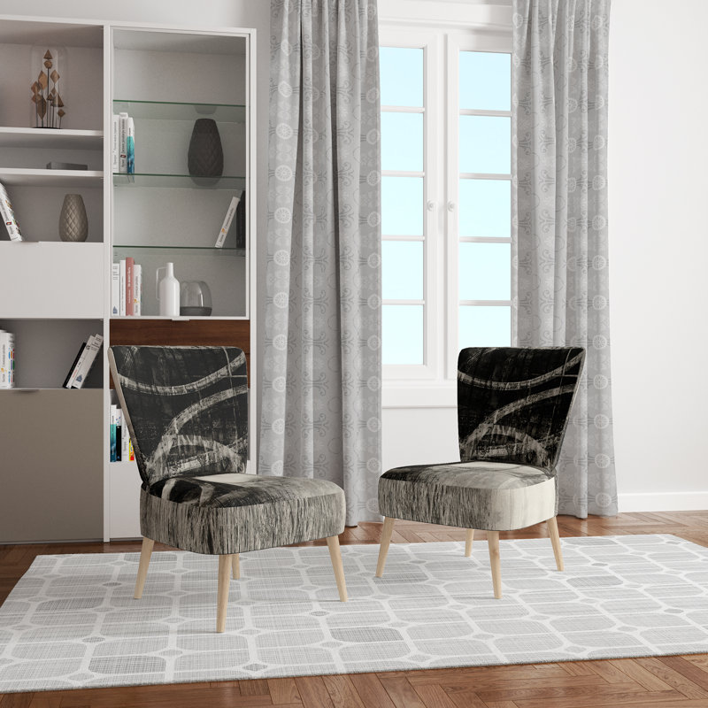 Upholstered Floral Side Chair - Modern floral Accent Chair, Geometric Black Polyester Blend 2