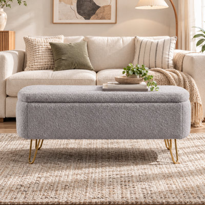 Toleen Storage Ottoman Bench for End of Bed Gold Legs, Modern Faux Fur Entryway Bench Upholstered Padded with Storage for Living Room Bedroom 