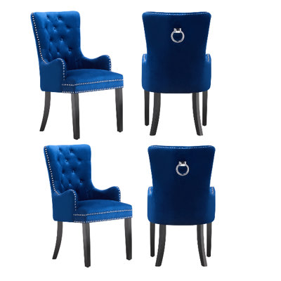 Jersey Velvet Dining Chair - Ergonomic Scoop Knockerback and Solid Wood Legs - Button back Armchair for Dining Room Living Room Restaurants