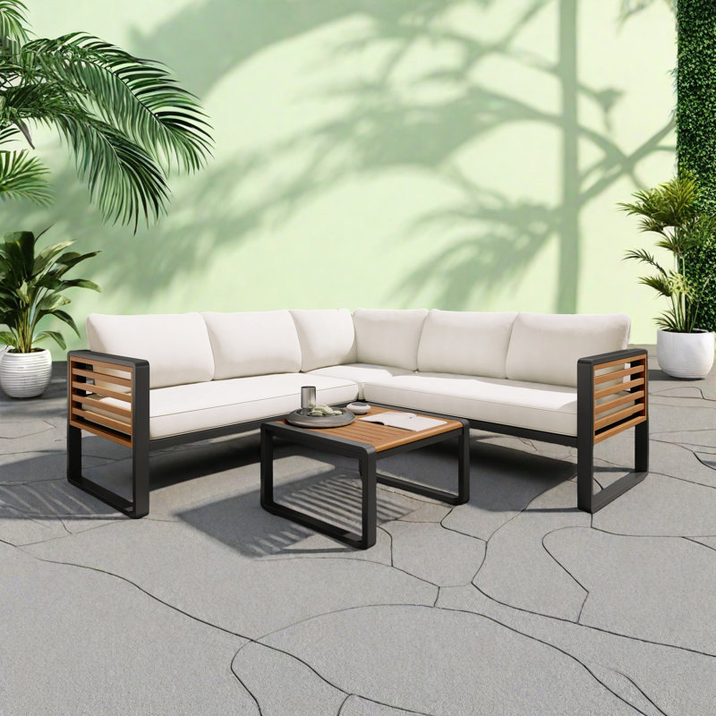Ensemble de conversation modulaire en métal avec coussins 4 pièces, Beige