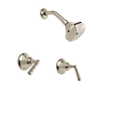 Ensemble de douche murale Mississippi avec entraxe de 20 cm, raccords de douche de 5 cm et té à 3 voies en nickel mat
