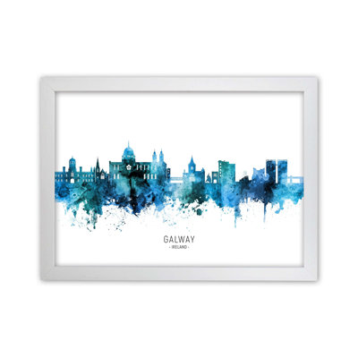 Galway Ireland Skyline Blue City Name by Michael Tompsett - Print