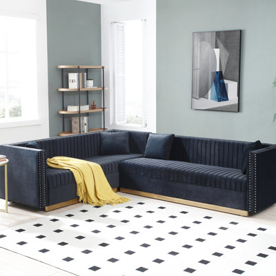 Velours d'angle modulaire contemporain, canal vertical rembourré pour salon, 4 coussins, canapé noir,