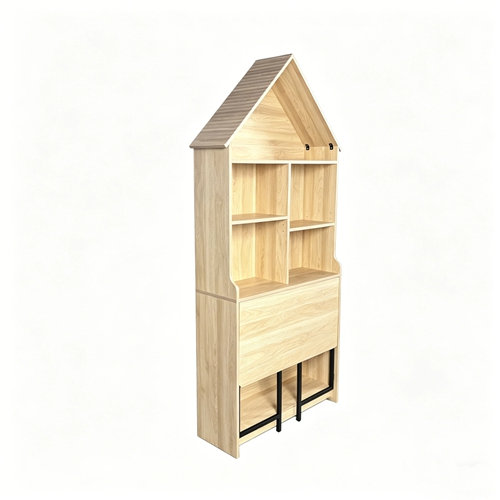 Bureau d'artisanat pliant avec tablettes de rangement, Bois naturel