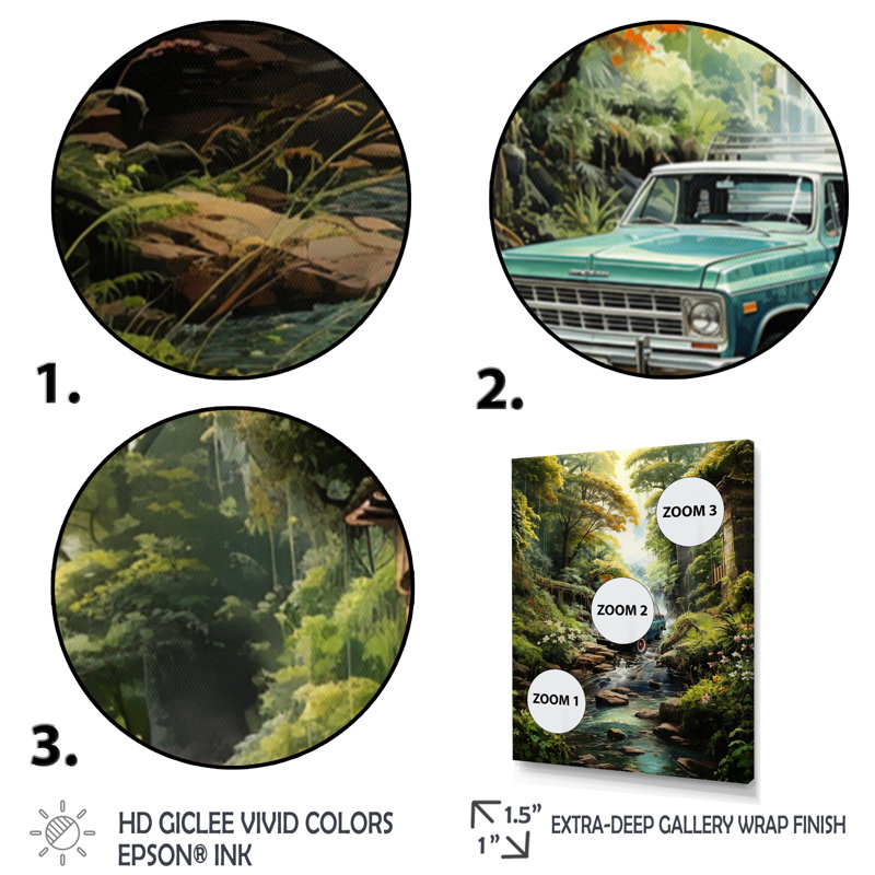 Camionnette Beitz verte, Enchanting Waterfall IV - impression, H 32 po x l 24 po x P 1 po, Cadre photo noir