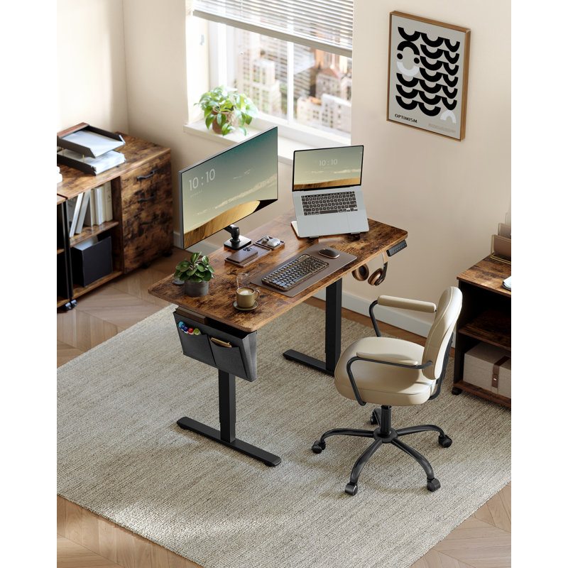 Height Adjustable Rectangle Standing Desk, Brown/Black, 120 H x 120 W x 60 D cm