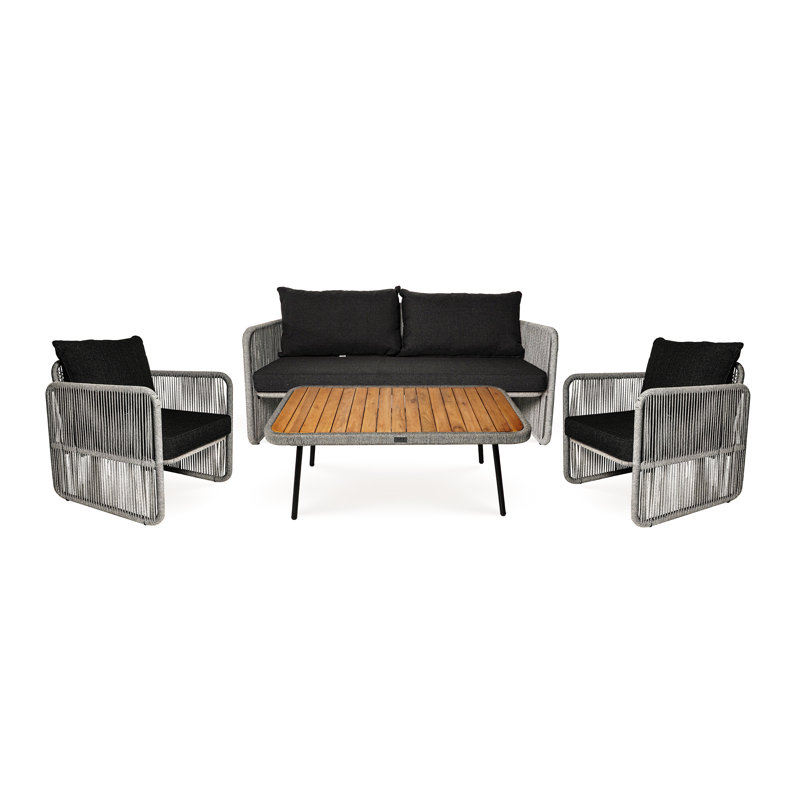 Ensemble de conversation de jardin 4 pièces, Coussin noir / structure grise