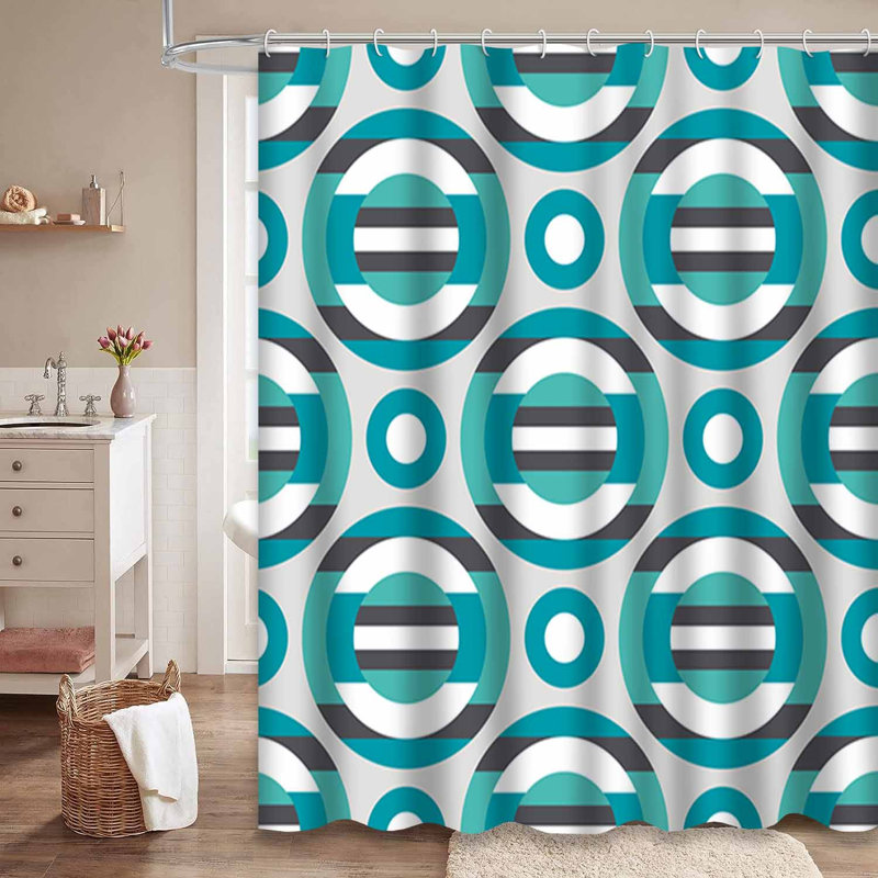 Rideau de douche géométrique moderne de style rétro avec 12 crochets, L 72 po x l 72 po