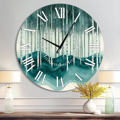 Mystic Birch Forest II - Rustic Large Metal Wall Clock