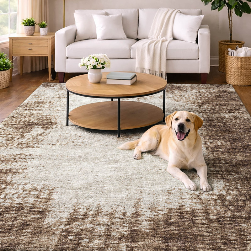 Tapis à poil long de qualité supérieure lavable à la machine, Brun, 9 pi x 12 pi