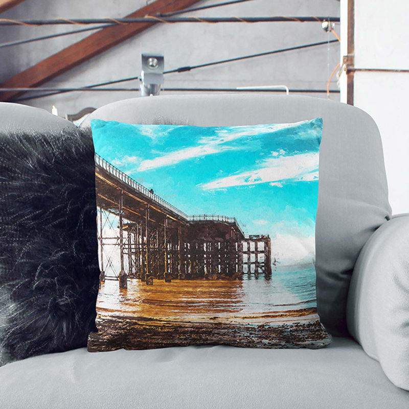 Penarth Pier Pavilion in Wales Abstract Art Cushion with Filling, Stone, 40cm H x 40cm W x 15cm D
