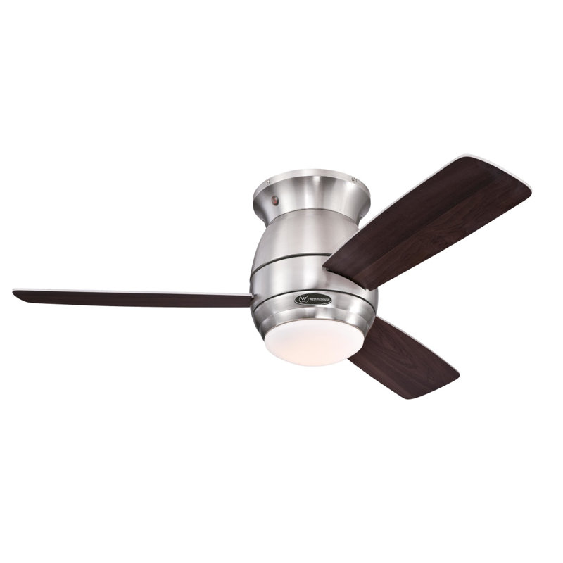 112cm Ceiling Fan with Light Kit, Silver with brown/dark brown blades