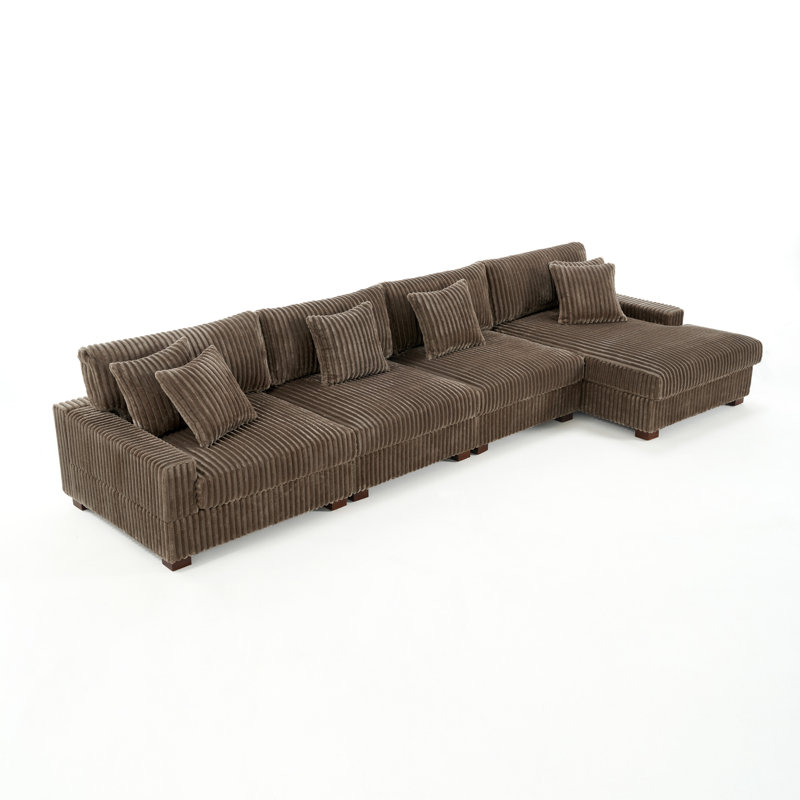 4 Seater Sectional, Light Brown Faux Fur