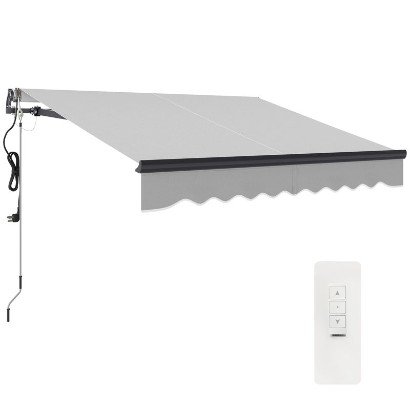 Outsunny 250cm W x 200cm D Polyester Cover Motorised Retractable Sunshade Awning, Light Grey