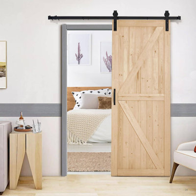 30" x 84" Sliding Barn Door with 5.5FT Hardware Kit and Handle - Ideal for Interior Rooms and Storage Closets - DIY Assembly Required, Stainable Natural Finish