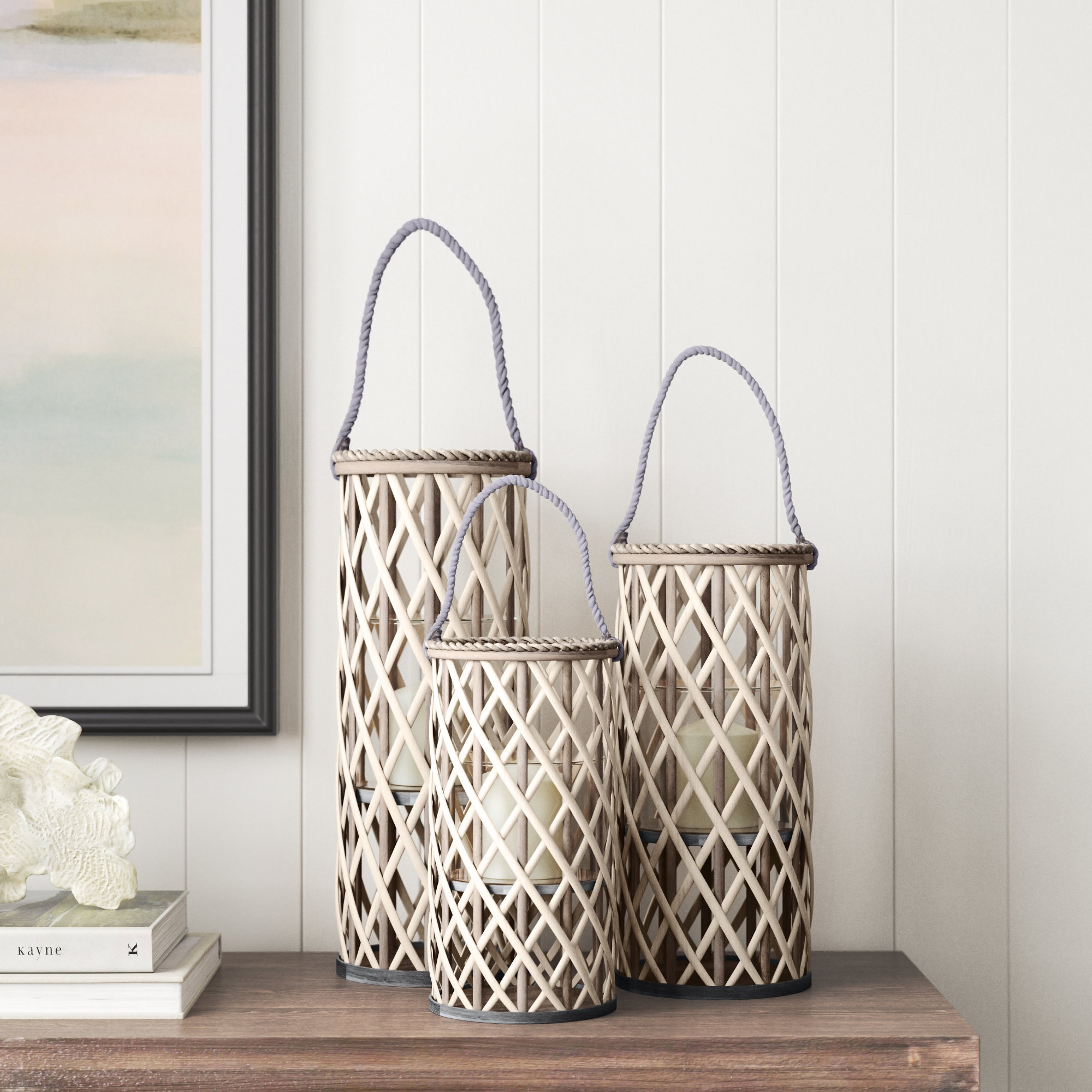 Sand & Stable™ 3 Piece Willow Tall Wood Lantern Set & Reviews | Wayfair