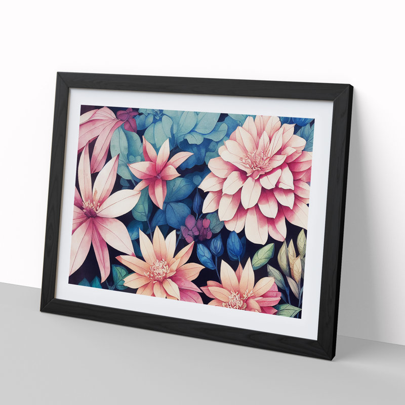 Boundless Watercolour Flowers - Single Picture Frame Painting, Black Framed, 25cm H x 34cm W x 2cm D