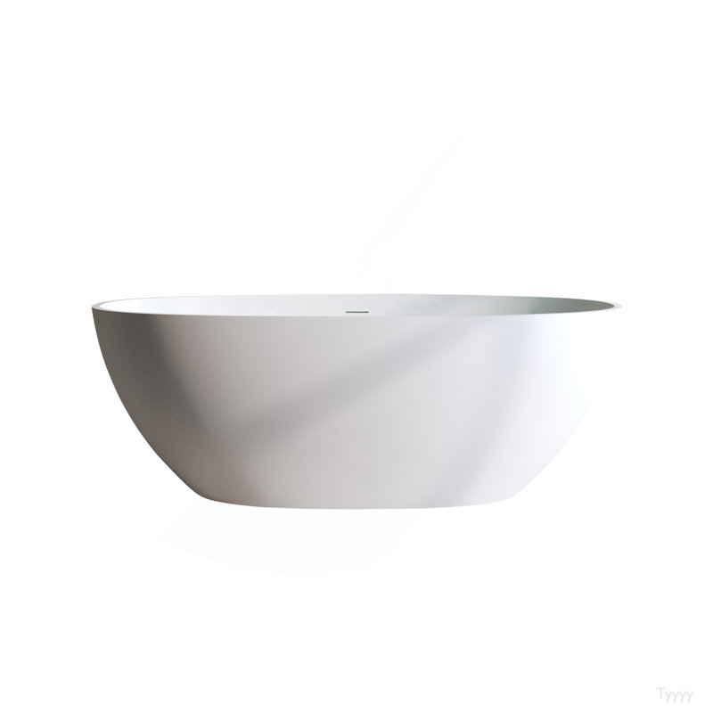 Baignoire de 59 po à surface solide matte, baignoire de trempage à surface solide, baignoire autoportante en résine de pierre, baignoires autoportantes à rebord épais avec trop-plein, bonde escamotable, blanc mat (ovale)