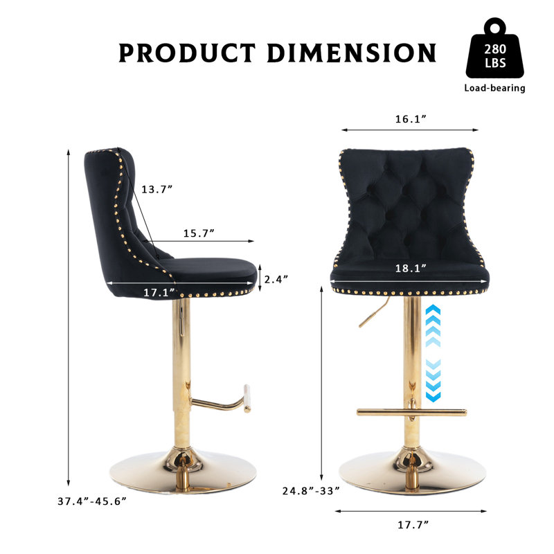 Tabourets de bar pivotants réglables à 360 °, Doré, 4, Noir