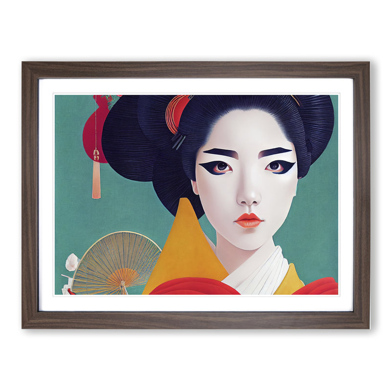 Harmonious Geisha - Single Picture Frame Print, 25cm H x 34cm W, Brown