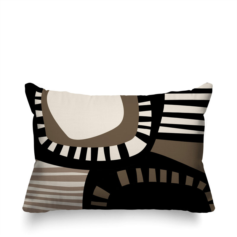 Coussin rectangulaire intérieur / extérieur Alika, H 18 po x l 25 po, Beige / noir / blanc cassé
