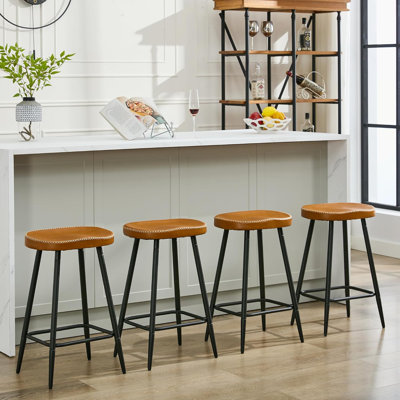 Backless Saddle Counter Height Bar Stools Faux Leather Counter Stools For Kitchen Island