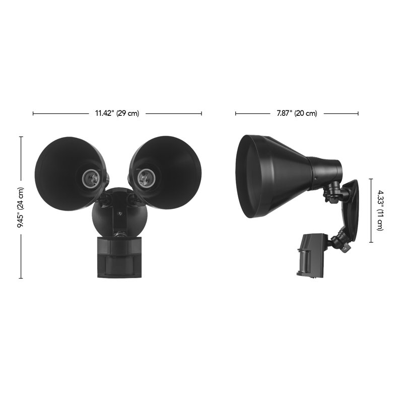 Projecteur extérieur de sécurité câblé à 2 têtes avec détecteur de mouvement, Noir