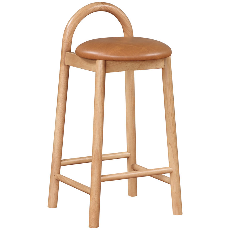 Calvin 27" Counter Bar Stool, Natural, Cognac Vegan Leather