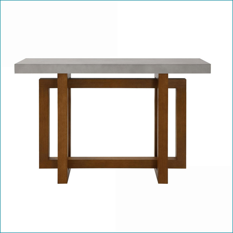 Table basse moderne en faux béton avec base en noyer - Légère et amp; Stable pour le salon