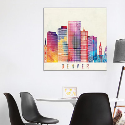 Denver Landmarks Watercolour by Paul Rommer - Wrapped Canvas Print