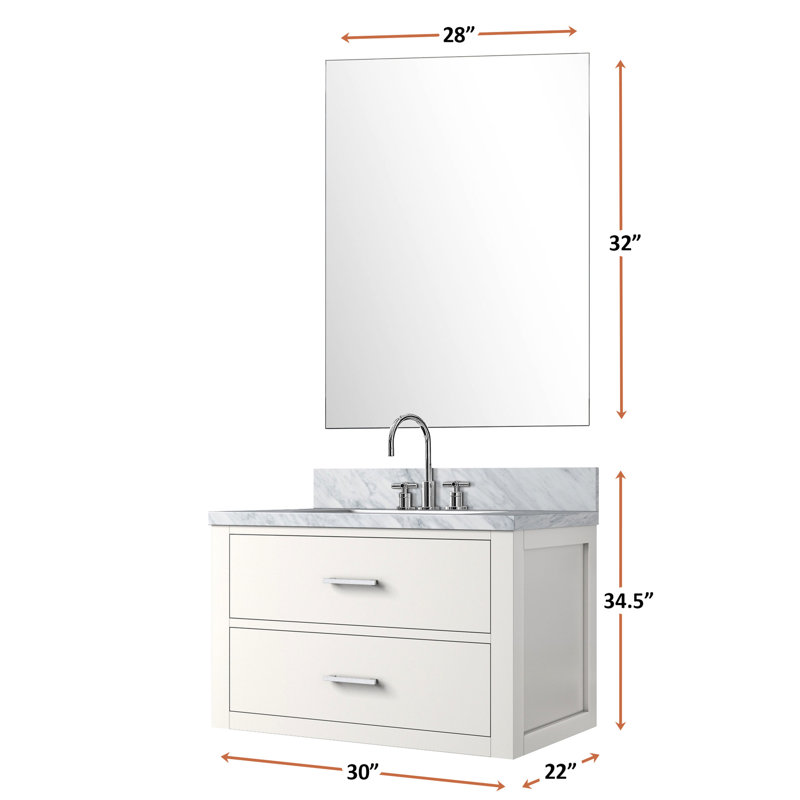 Meuble-lavabo blanc 30 po X P 22 po, comptoir en marbre, robinet, miroir simple 28 po 30 po x 22 po, marbre