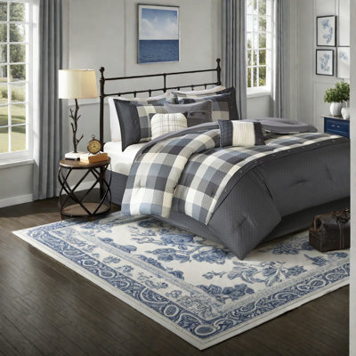 Cozy 7 Piece Bedding Sets Polyester Comforter Gray Farmhouse Style
