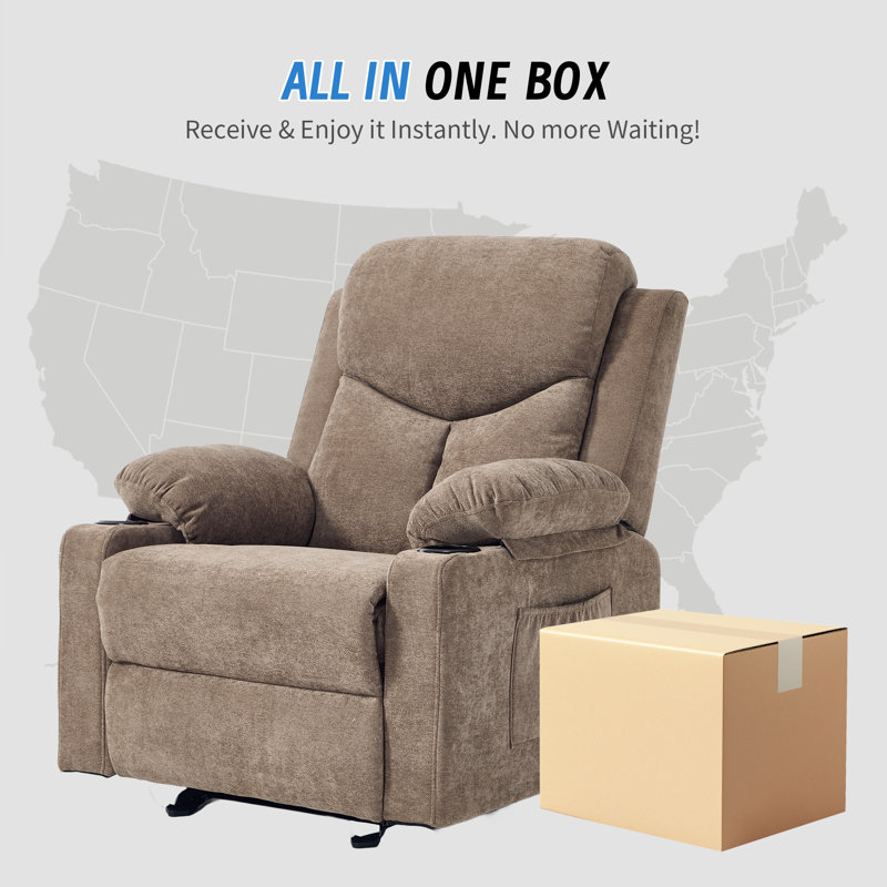 Latitude Run® Manual Rocker Recliner Chair for Adults With Massage Funcation, Coffee