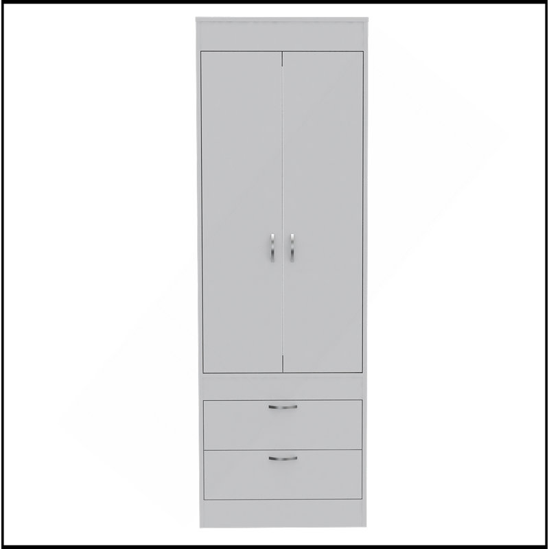 Armoire Alabama, une grande armoire, deux tiroirs, Blanc