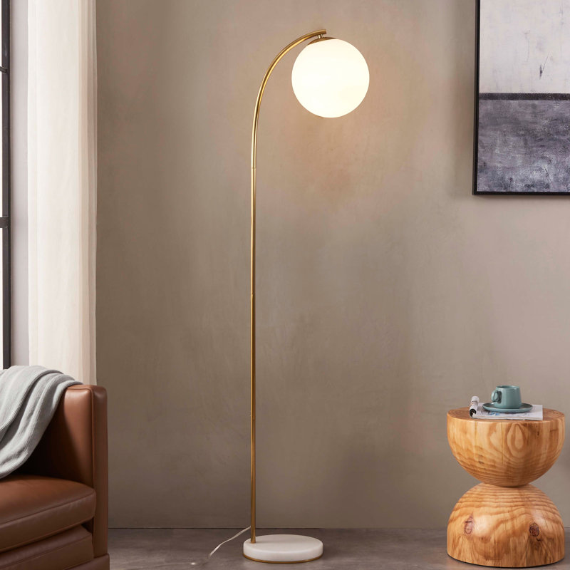 Lampe sur pied arquée moderne à DEL 70 po avec abat-jour en verre givré Luna Drop