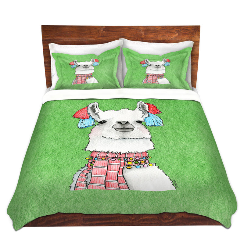 Ensemble de housse de couette écharpe llama, 1 housse + 2 taies très grand lit, Rouge / Blanc