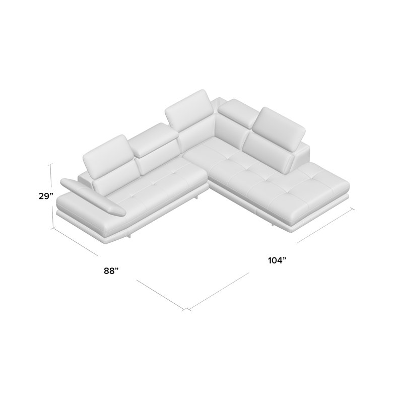 Carner Upholstered L-Shaped Sectional Right Hand Facing, Dark Grey Genuine Leather