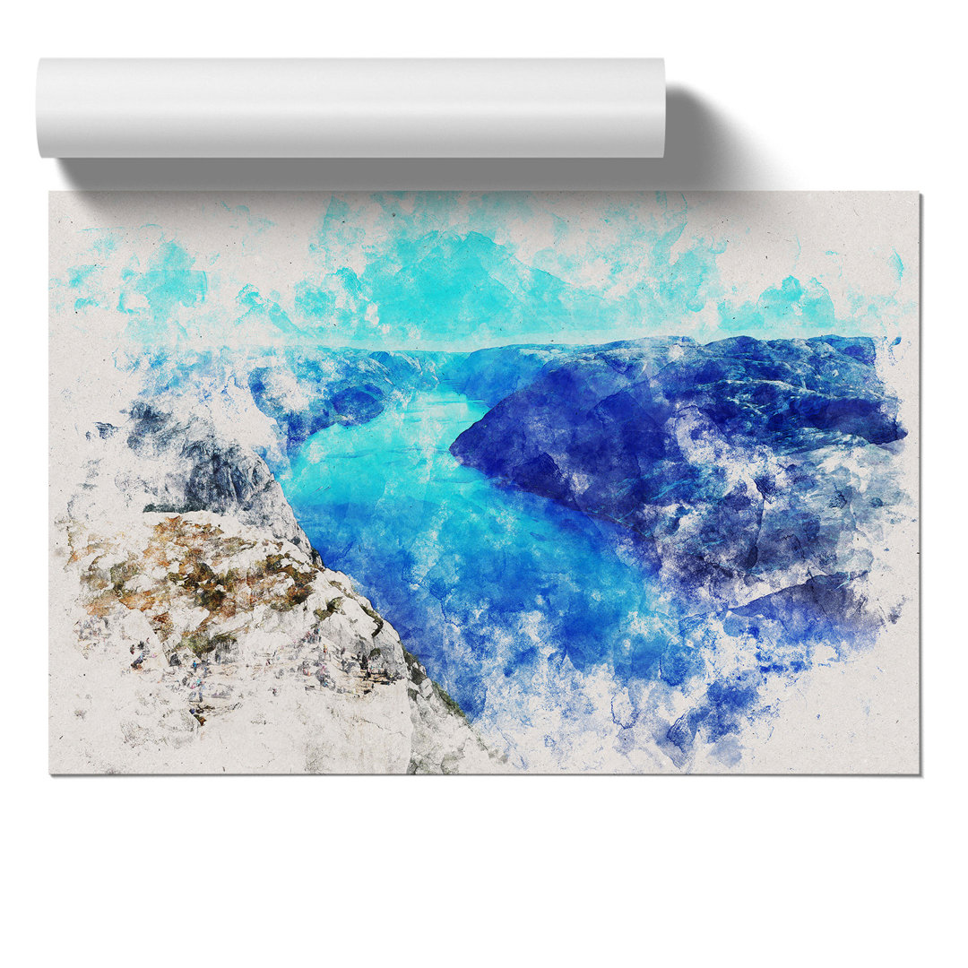 Mountains in Forsand Norway Watercolour - Frameless Print