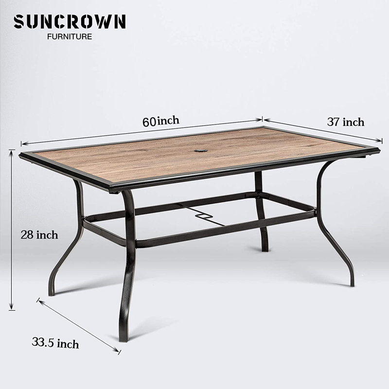 Jayc Rectangular Wood Metal Outdoor Dining Table With Umbrella Hole , 60'' in. W 37'' in. D
