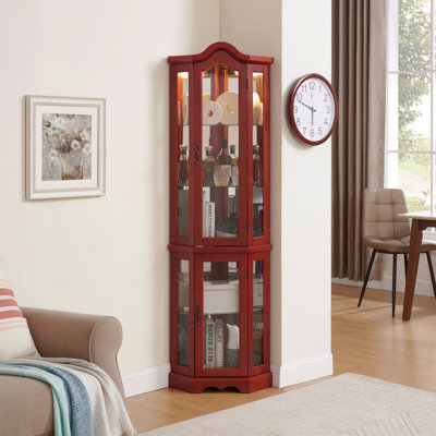 Corner Cabinet, Glass, Glass Door, With Tempered Doors And Shelves - Elegant Cherry Display Case